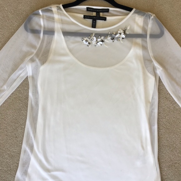 White House Black Market Tops - NWOT WHBM sheer white embellished top